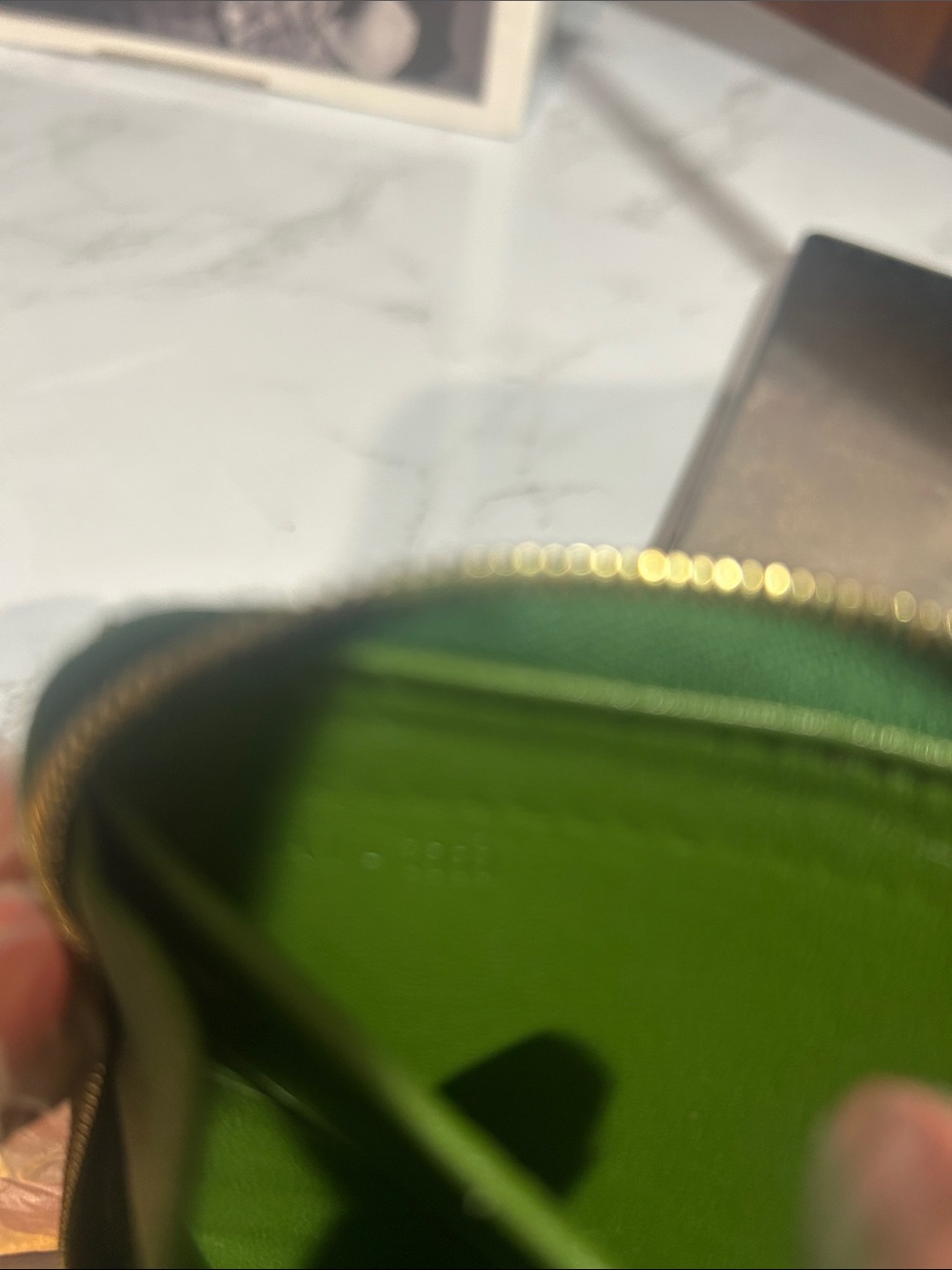 Celine Two-Tone Green and Brown Leather Zip Wallet - Picture 6 of 7